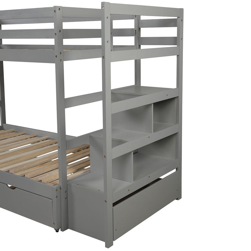 Twin over Twin/King (Irregular King Size) Bunk Bed with Twin Size Trundle, Extendable Bunk Bed   (Gray)(OLD SKU :LP000032AAE)