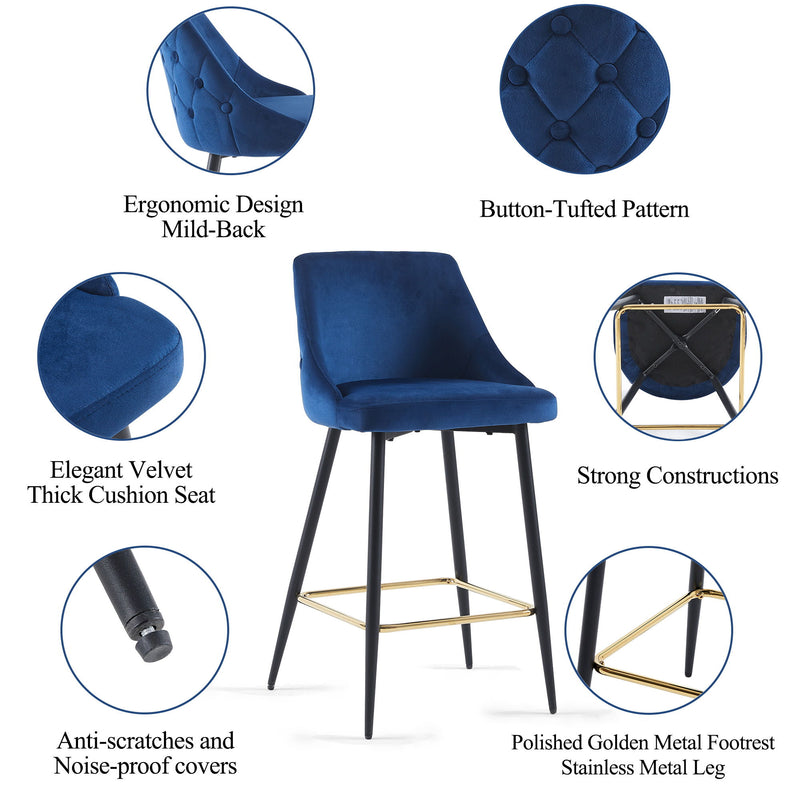 Velvet Swivel Bar Chair Bar Stool And Metal Modern High Bar Furniture Commercial Furniture - Blue