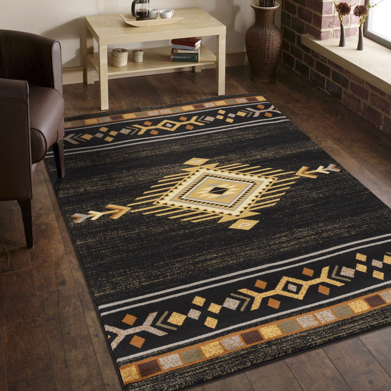 Tribes - 7'10" X 10'3" Southwest Area Rug - Black