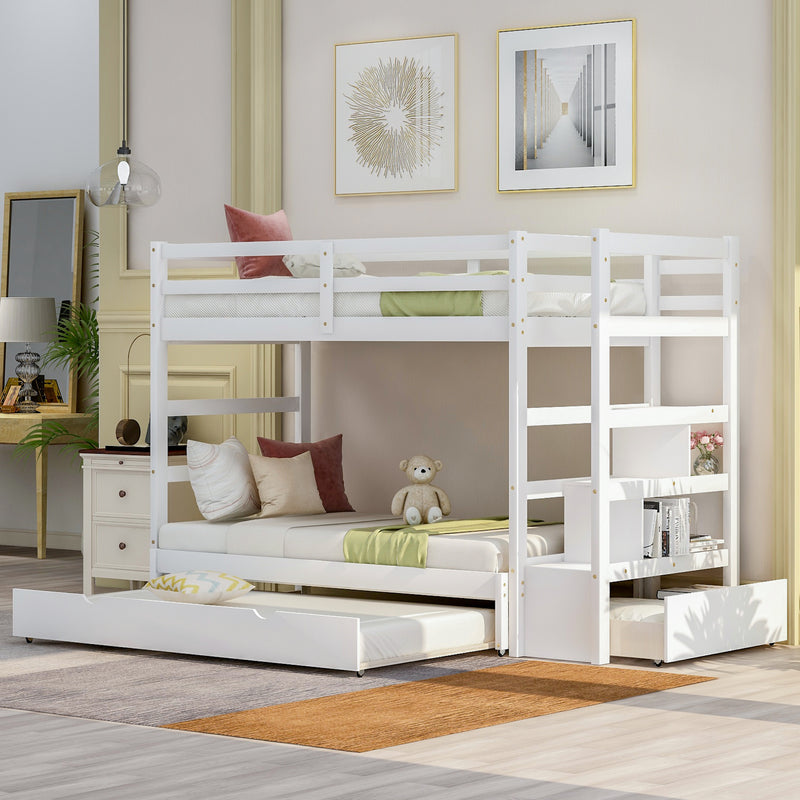 Twin over Twin/King (Irregular King Size) Bunk Bed with Twin Size Trundle, Extendable Bunk Bed   (White)(OLD SKU :LP000032AAK)