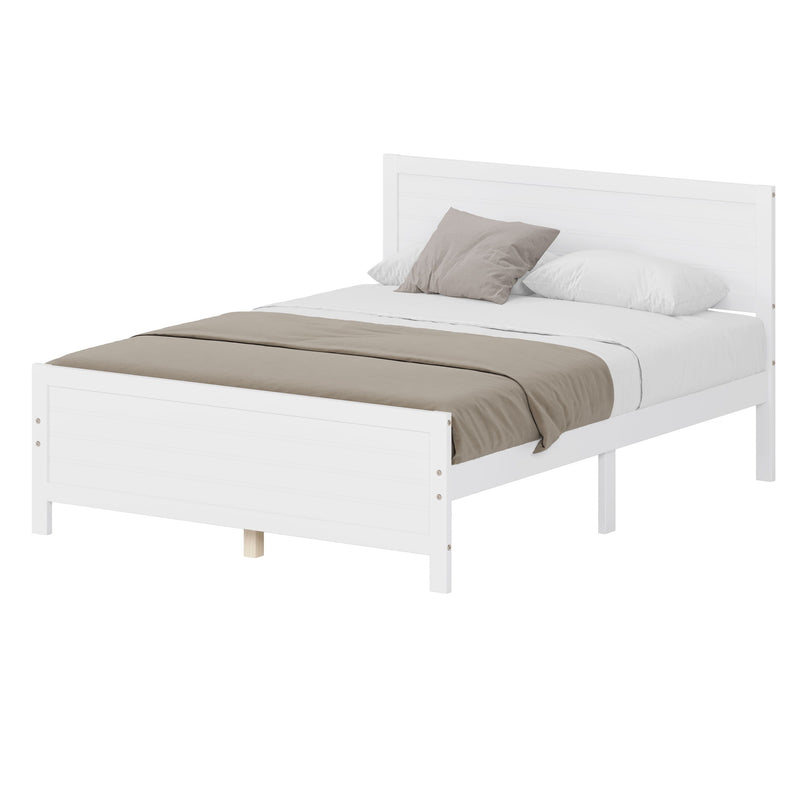 Queen Size Wood Platform Bed Frame With Headboard, Mattress Foundation With Wood Slat Support, No Box Spring Needed - White