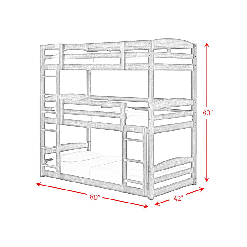 Trey - Triple Twin Bunk 3 Piece Bedroom Set - Gray Wire Brushed