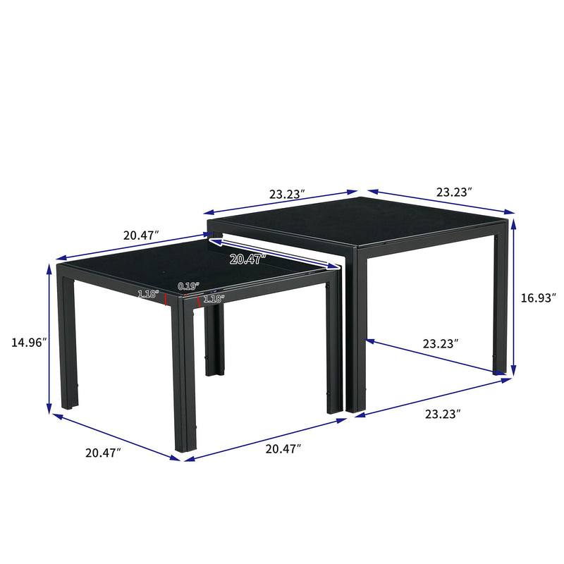 Nesting Coffee Table (Set of 2), Square Modern Stacking Table With Tempered Glass Finish For Living Room