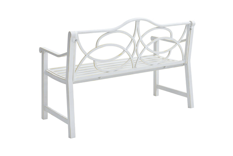 Outdoor Garden Patio Bench With Backrest And Armrest, Slatted Seat For Park, Yard & Porch, Balcony, Accommodates 2 - 3 People - White