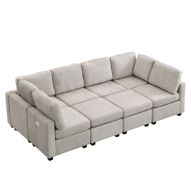 Sectional Sofa Couch Sofa Bed U-Shaped Sofa With Two Movable Ottoman And Three USB Ports For Living Room