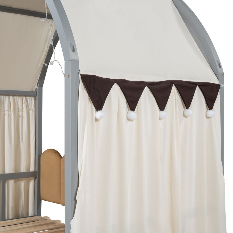 Extended Bed With Arched Roof And Trundle