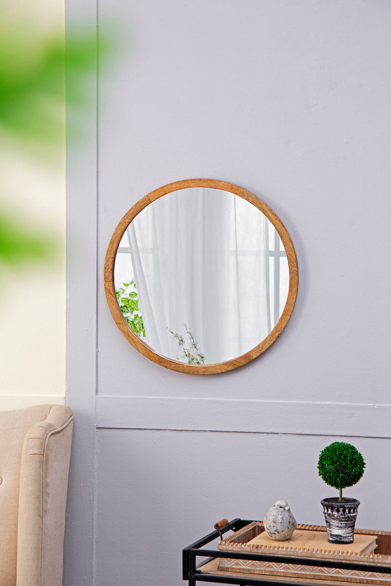 Circle Wall Mirror With Wooden Frame And Walnut Finish, Wall Mirror For Living Room Dining Room