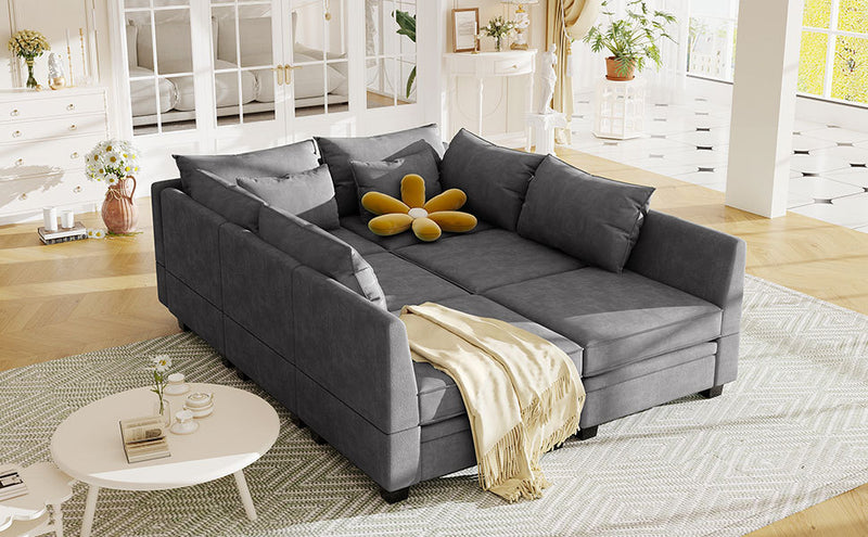 U_Style Modern Large U-Shape Modular Sectional Sofa, Convertible Sofa Bed with Reversible Chaise for Living Room, Storage Seat