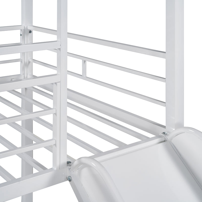 Twin Over Twin Metal Bunk Bed ,Metal Housebed With Slide,Three Colors Available.(White with White  Slide)(OLD SKU :LP000095AAK)