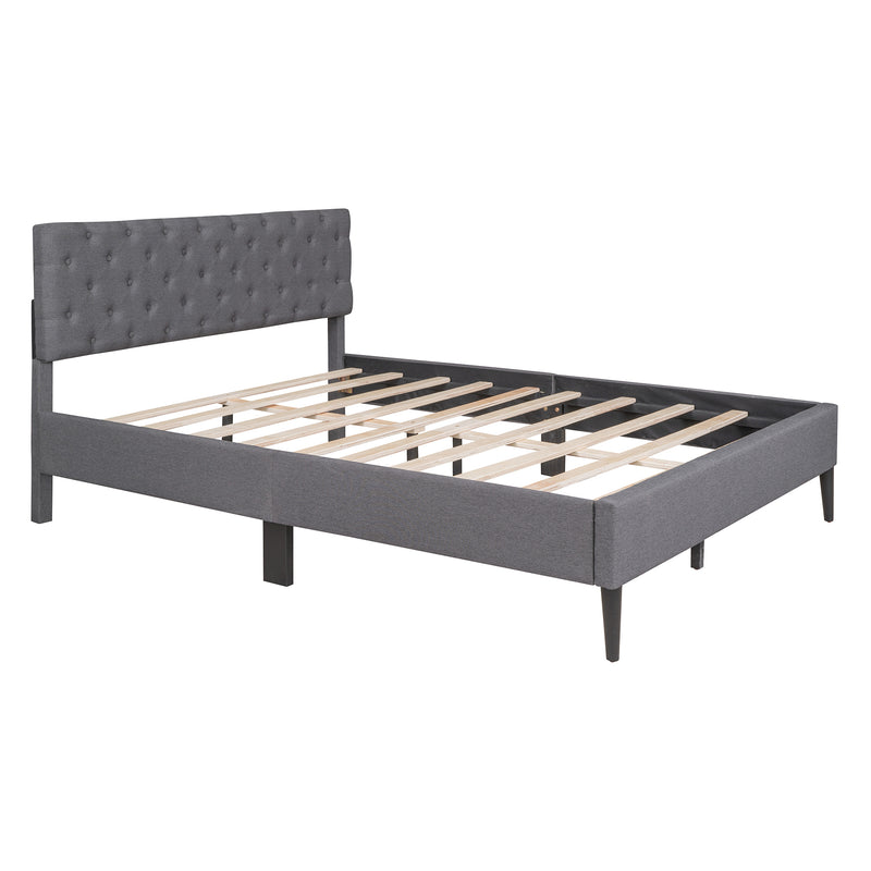 Upholstered Linen Platform Bed, Queen Size, Gray