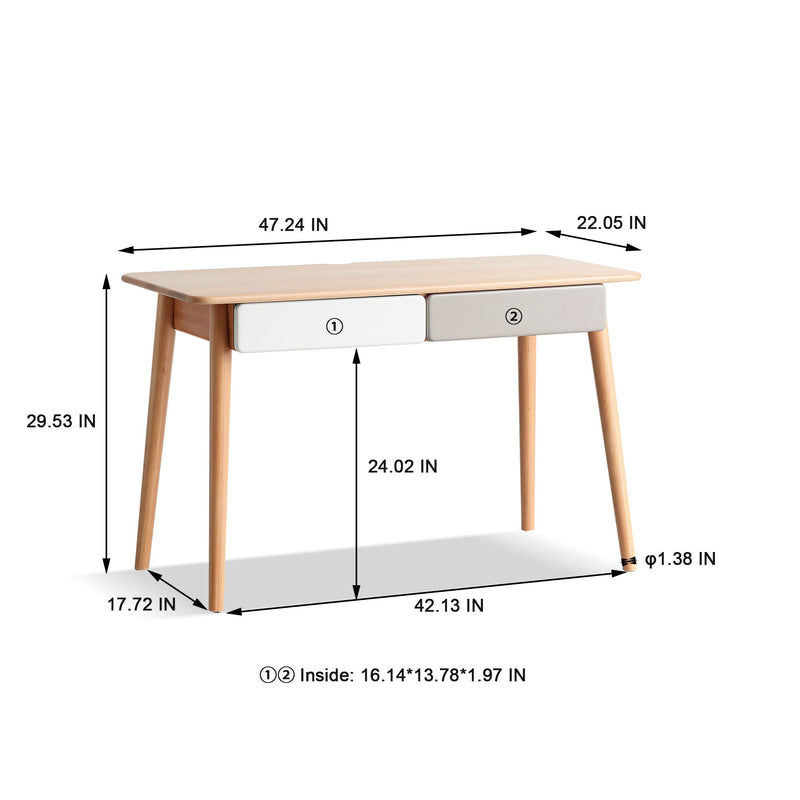 Computer Desk Large Size Office Desk With 2 Drawers, Modern Simple Style PC Table With Gap Design For Home Office - White / Gray