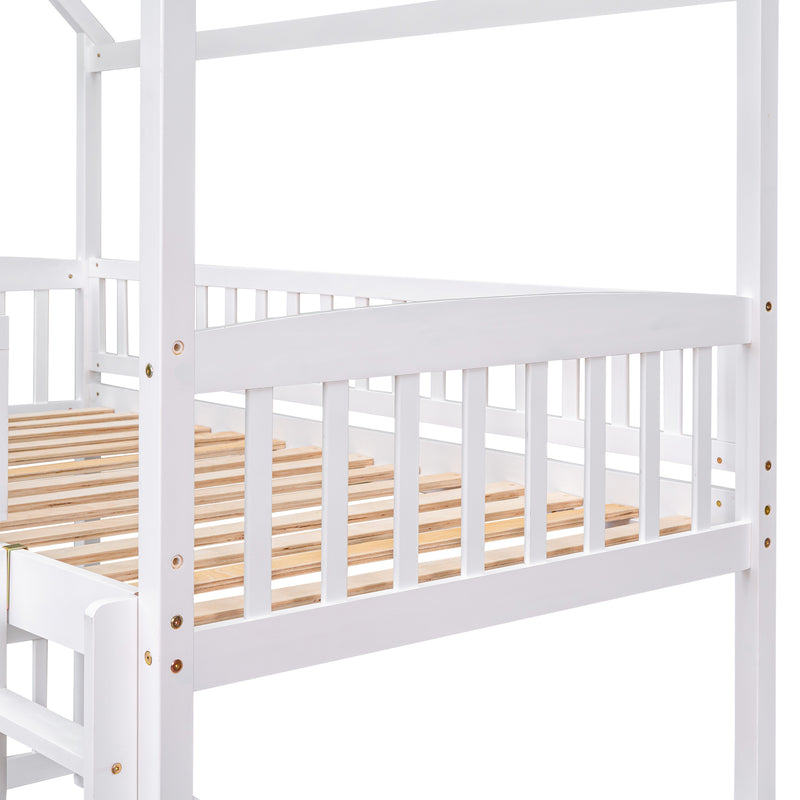 Twin Over Twin Bunk Bed with Slide, House Bed with Slide, White(OLD SKU: LT000214AAK)