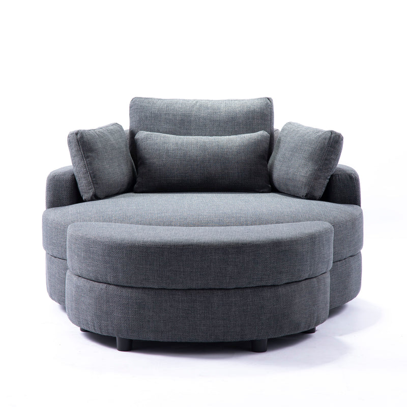 Large Round Chair With Storage Linen Fabric For Living Room Hotel With Cushions