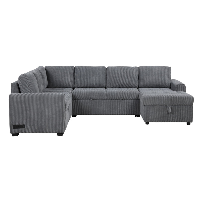 U-Shaped Sofa Sectional Sofa Pull-Out Sofa Bed With A Storage Chaise Lounge, Charging Devices For Living Room - Gray