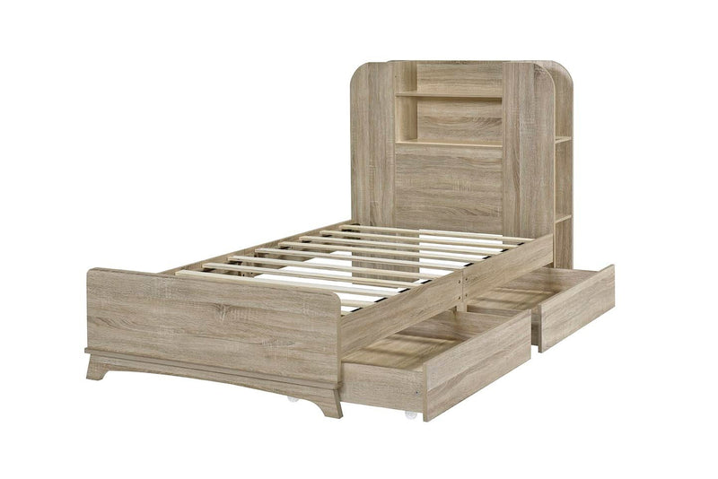 Twin Size Storage Platform Bed Frame with with Two Drawers and Light Strip Design in Headboard,Natural