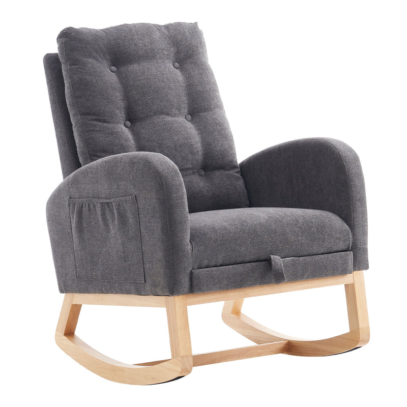 Accent Rocking Chair With Footrest High Back Rubber Wood Rocking Legs Bedroom Living Space