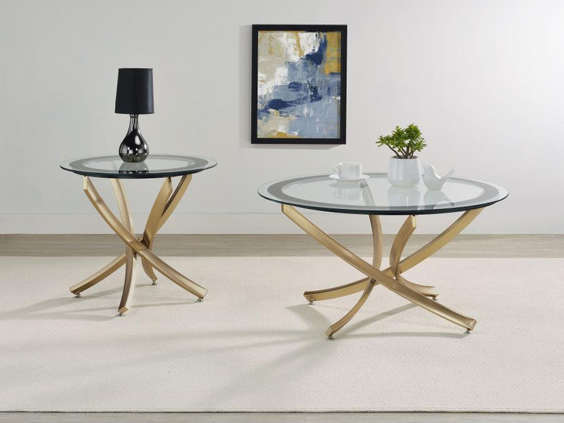 Brooke - Round Glass Top Side End Table Metal Base