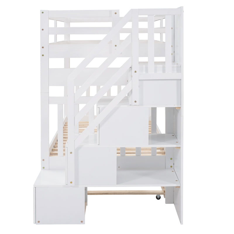 Twin over Twin/Full Bunk Bed with Twin Size Trundle (White)(OLD SKU :LP000025AAK)