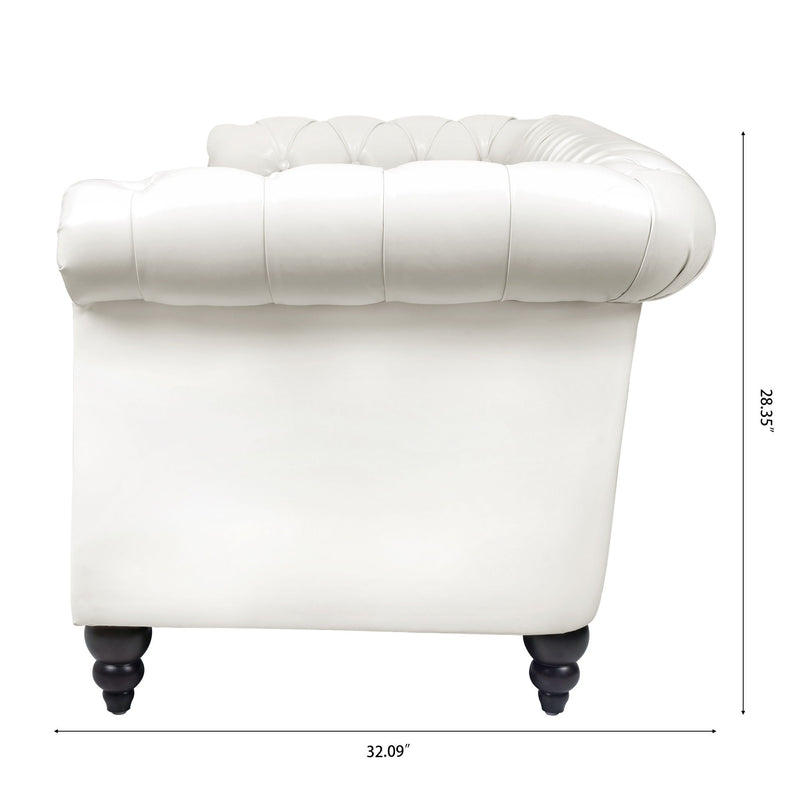 84.65" Rolled Arm Chesterfield 3 Seater Sofa - White