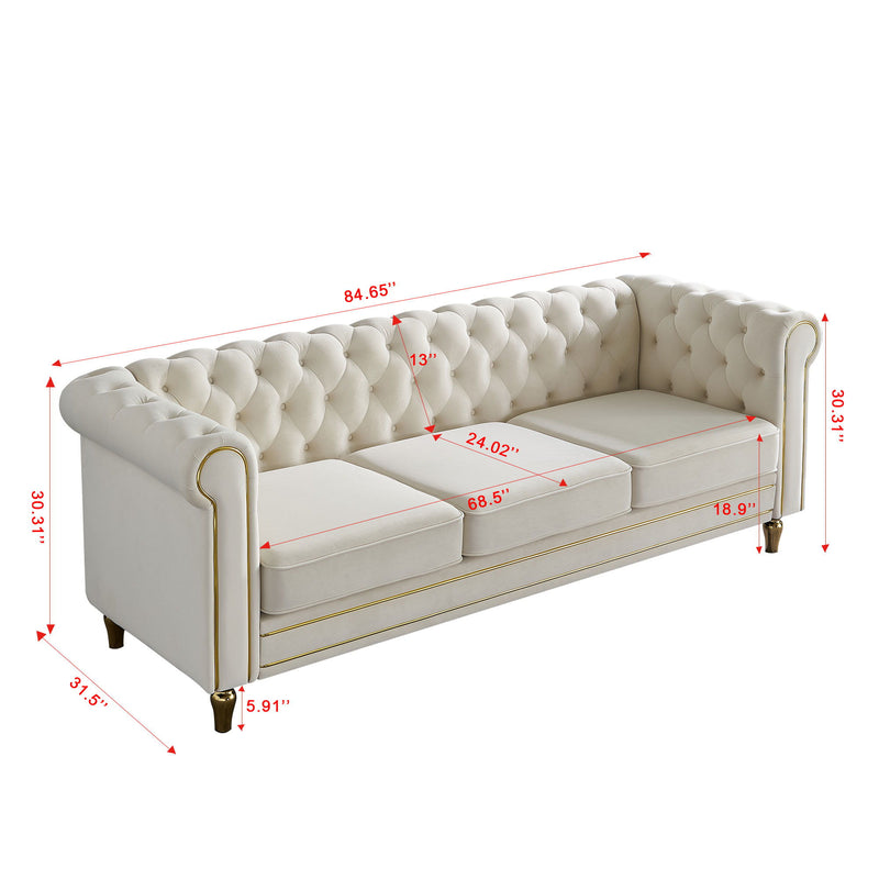 Chesterfield - Velvet Sofa 84.65" For Living Room