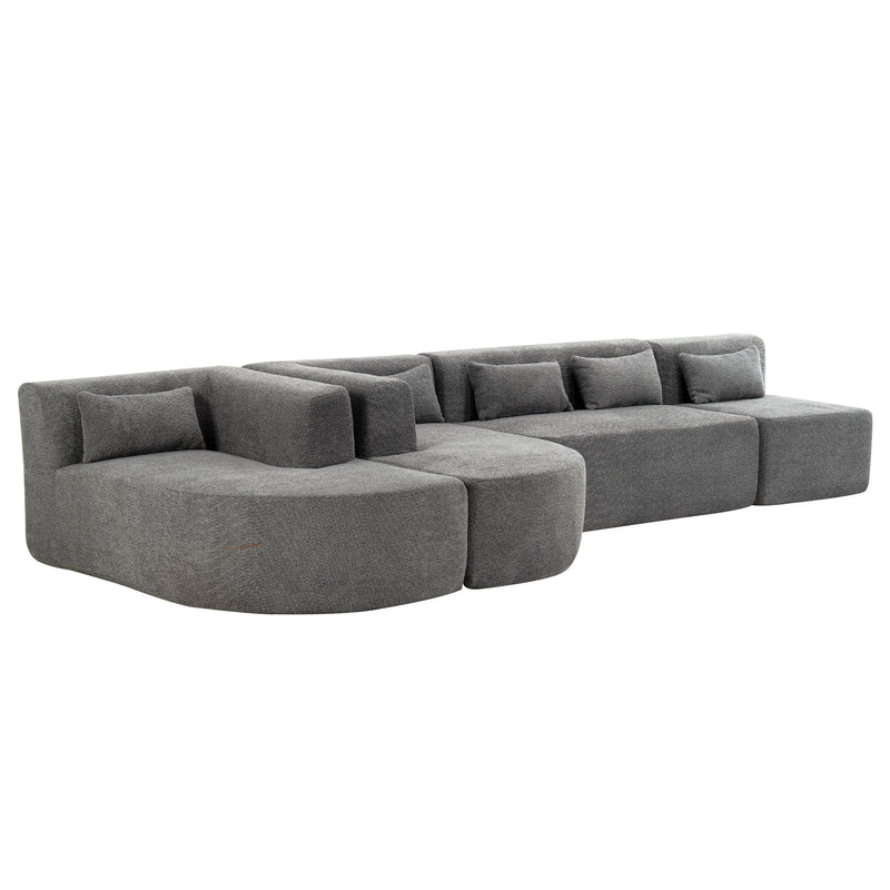 Upholstered Sofa Free Combined Sofa Couch With Two Chaise Lounge And Five Back Pillows For Living Room - Light Gray