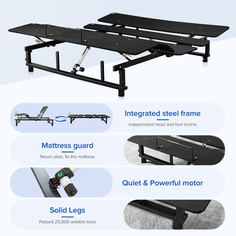 Adjustable Bed Base Frame Queen Bed Frame with Head and Foot Incline Wireless Remote Zero Gravity Quiet Motor Black Queen