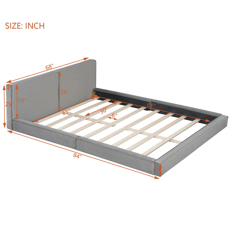 Queen Size Upholstered Platform Bed With , Grounded Bed With Solid Frame