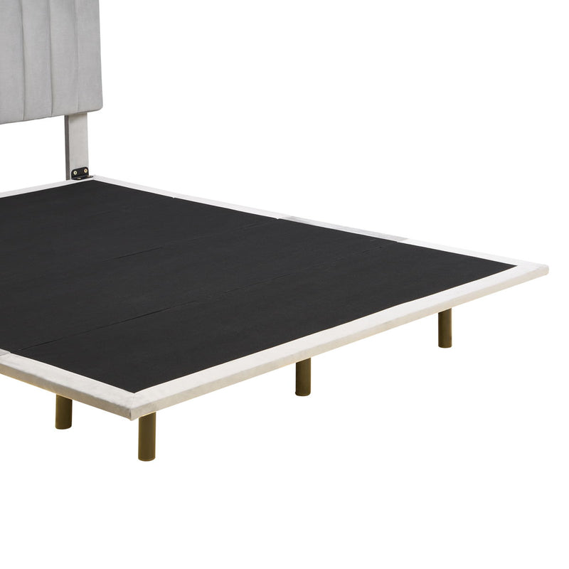 Queen Size Upholstered Bed With Sensor Light And Headboard, Floating Velvet Platform Bed - Gray