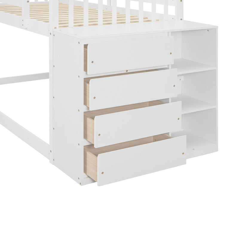 Twin Over Twin Bunk Bed With 4 Drawers And 3 Shelves