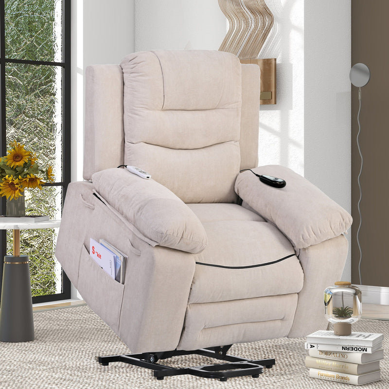 Massage Recliner Power Lift Chair For Elderly With Adjustable Massage And Heating Function, Recliner Chair With Infinite Position And Side Pocket For Living Room