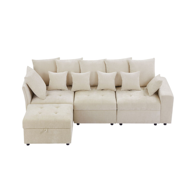 Sectional Sofa Modular Sofa Couch With Three USB Ports, A Removable Storage Ottoman And Five Back Pillows For Living Room