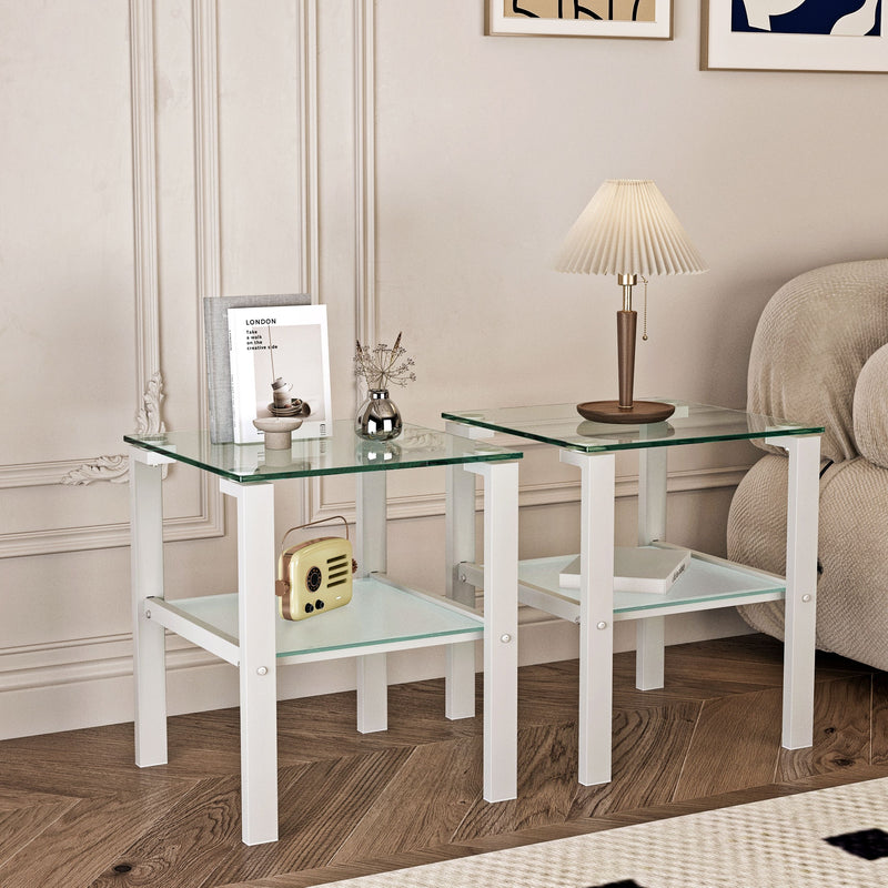 Glass Two Layer Tea Table, Small Round Table, Bedroom Corner Table, Living Room Side Table