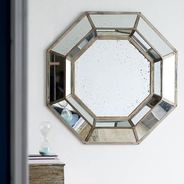 Oversized Silver Octagon Mirror, Mid Century Modern Accent Mirror, For Living Room, Hallway - Silver