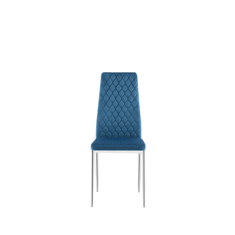 Modern Simple Style Dining Chair Fabric Chrome Metal Pipe Diamond Grid Pattern Restaurant Home Conference Chair