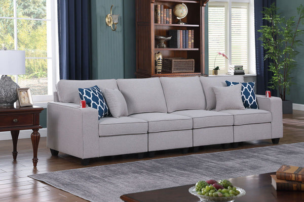 Cooper - Linen 4-Seater Sofa With Cupholder