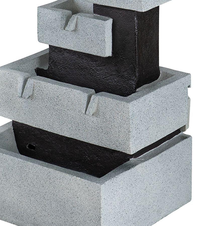 Decorative 4 Tier Block Fountain With Light, For Indoor And Outdoor - Black / Gray