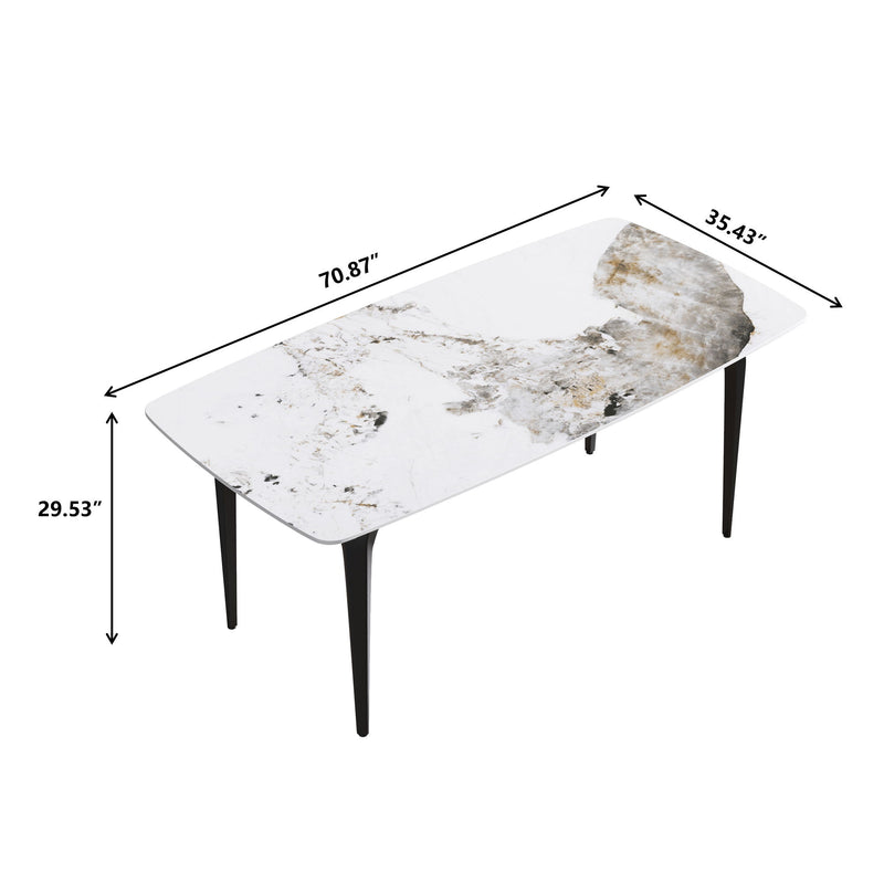 70.87" Modern Artificial Stone Pandora White Curved Black Metal Leg Dining Table - Antique White