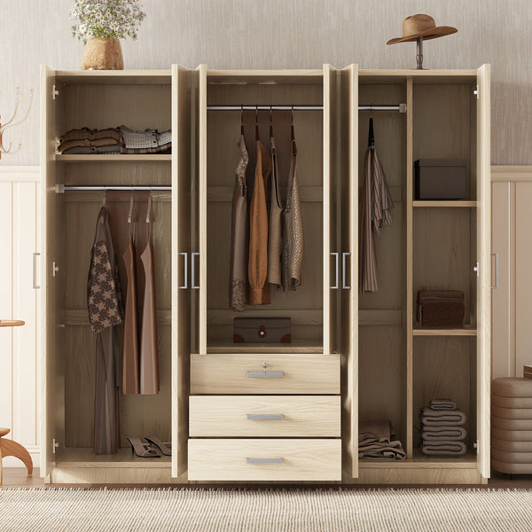 6 Doors Wooden Wardrobe Storage For Bedroom With Big Drawers