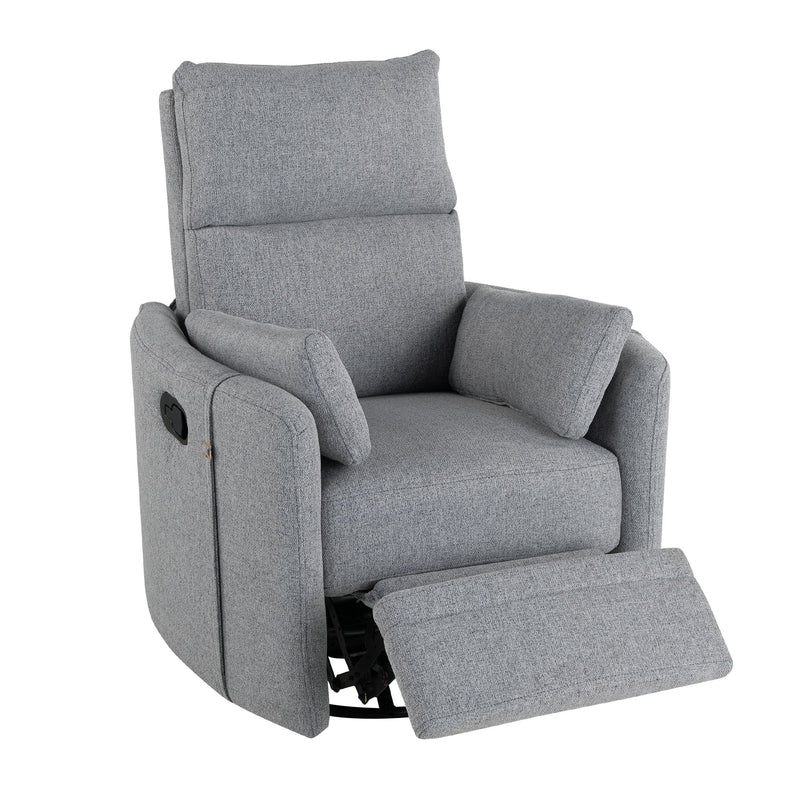 Upholstered Swivel Recliner Manual Rocker Recliner Chair Baby Nursery Chair With Two Removable Pillows For Living Room