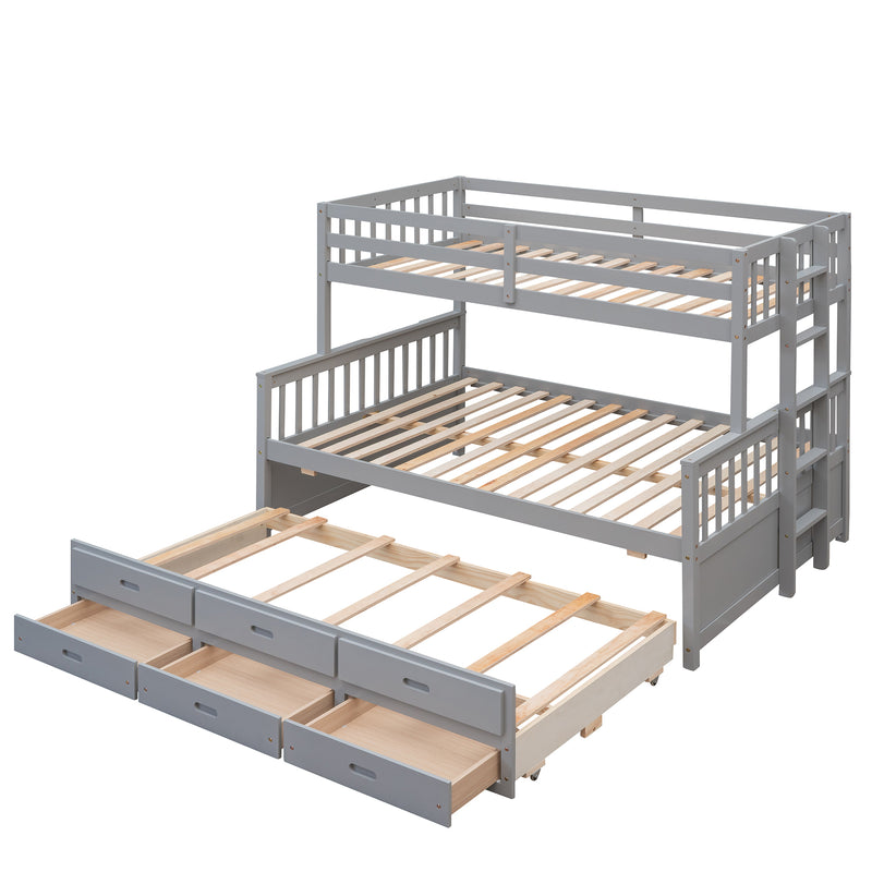 Twin-Over-Full Bunk Bed with Twin size Trundle , Separable Bunk Bed with Drawers for Bedroom - Gray