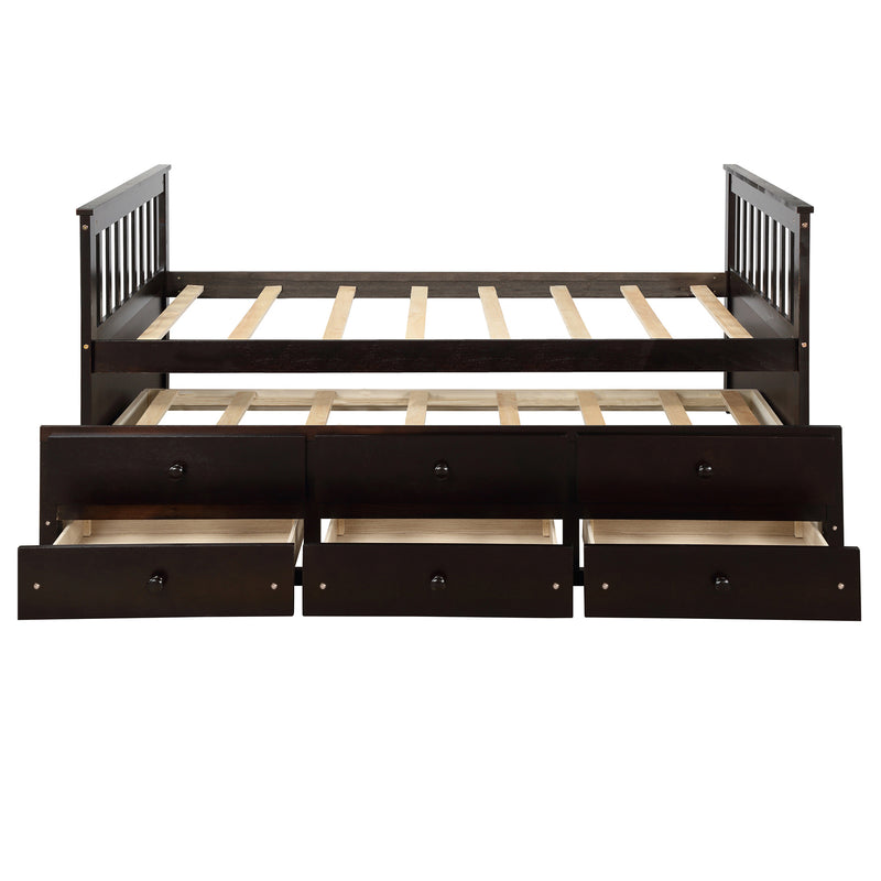 TOPMAX Captain's Bed Twin Daybed with Trundle Bed and Storage Drawers, Espresso