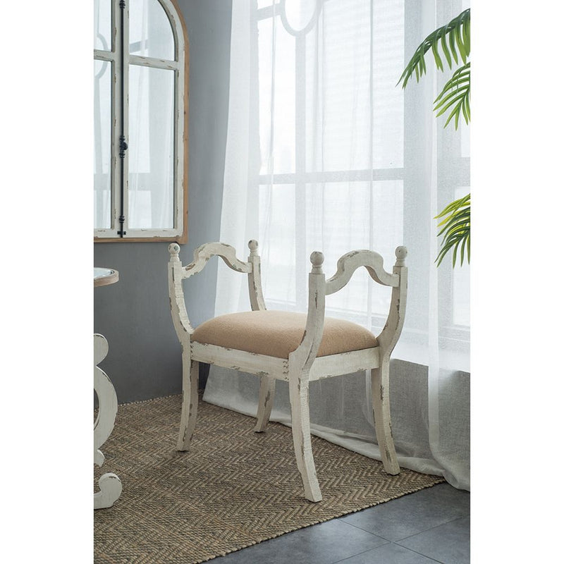 Harlow - Bench, Farmhouse / French Country Style Vanity Chair - Beige / White