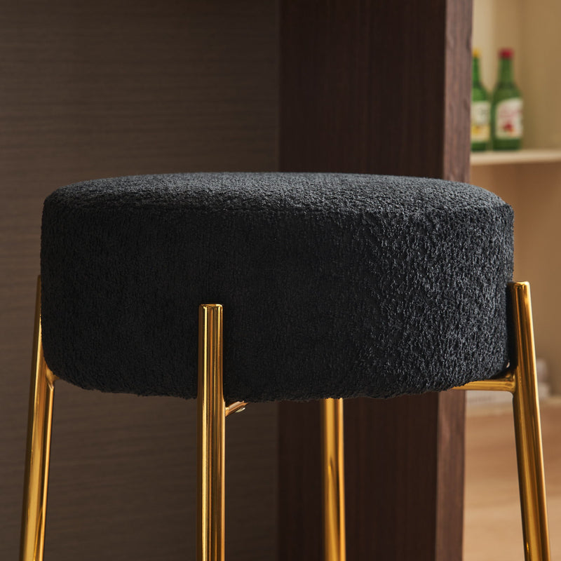 Round Bar Stools (Set of 2), Contemporary Upholstered Dining Stools For Kitchens, Coffee Shops And Bar Stores - Gold Legs