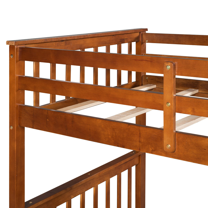 Twin-Over-Twin Bunk Bed with Ladders and Two Storage Drawers (Walnut)(OLD SKU:LT000265AAD)