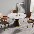 Modern Artificial Stone Round Carbon Steel Base Dining Table, Can Accommodate 6 People