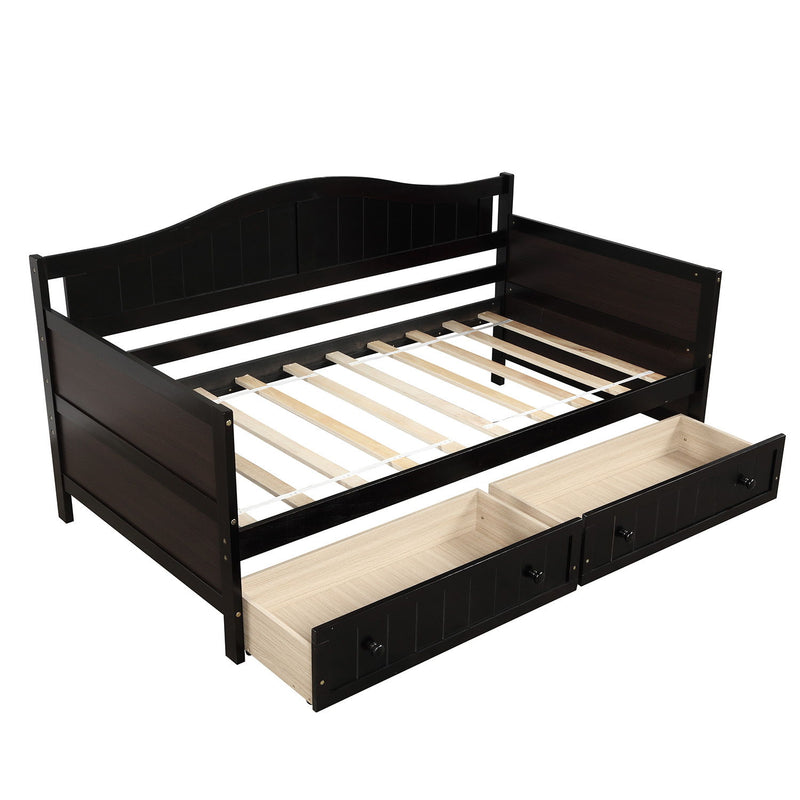 Twin Wooden Daybed With 2 Drawers, Sofa Bed For Bedroom Living Room, No Box Spring Needed - Espresso