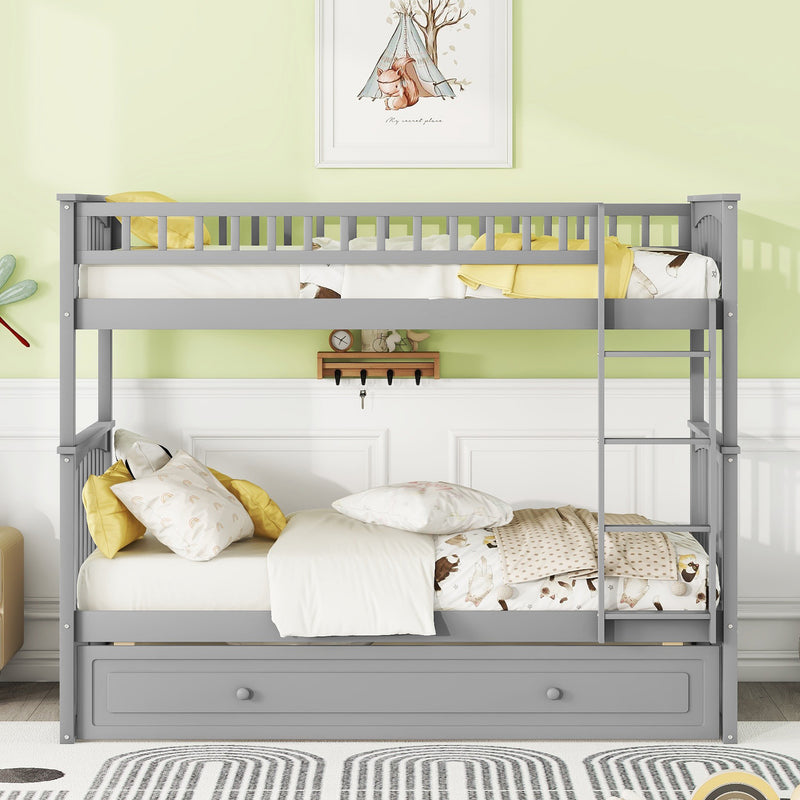 Twin over Twin Bunk Bed with Twin Size Trundle, Convertible Beds, Gray