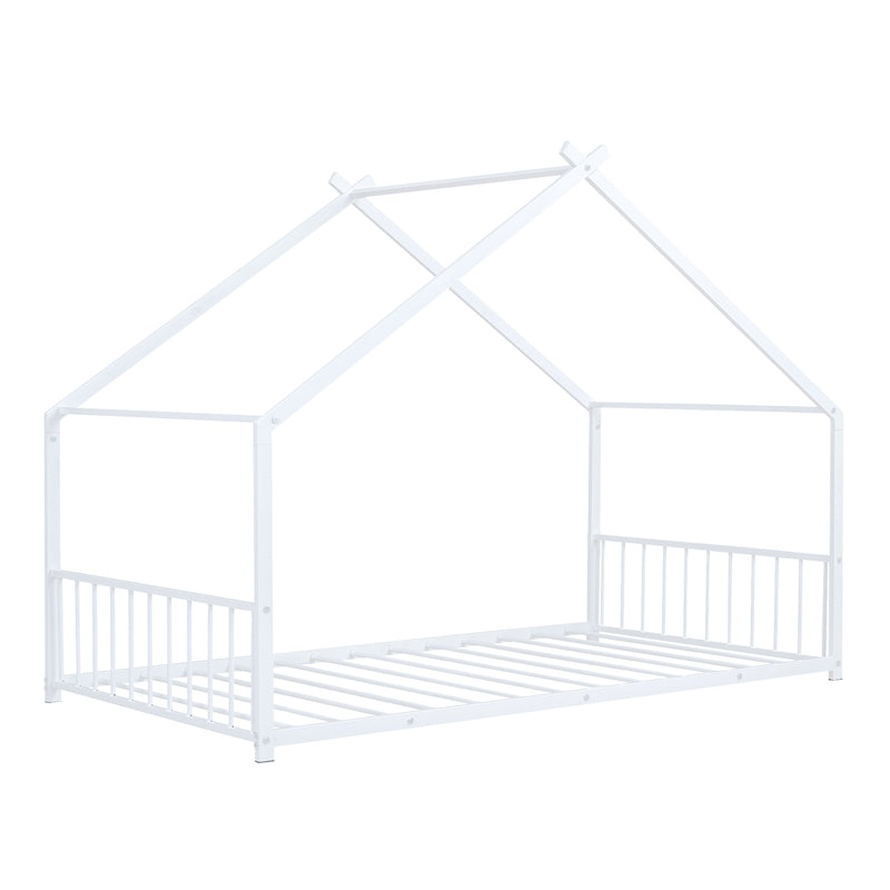 Twin Size Metal House Bed, White