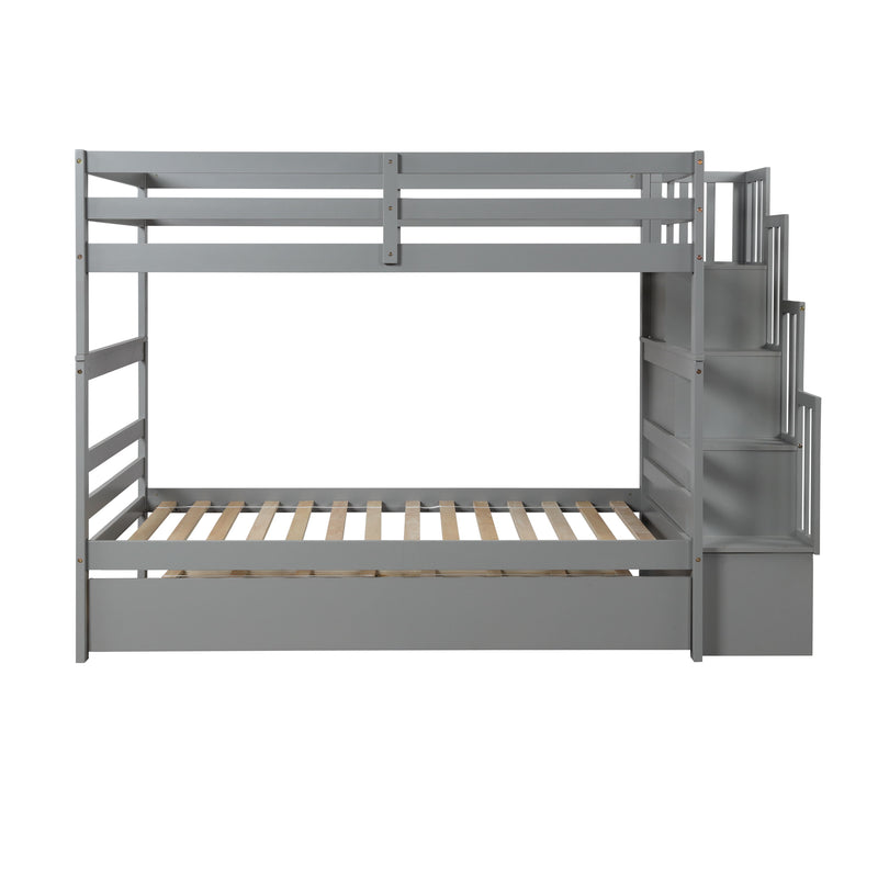 Bunk Beds Twin Over Twin Stairway Storage Function - Gray