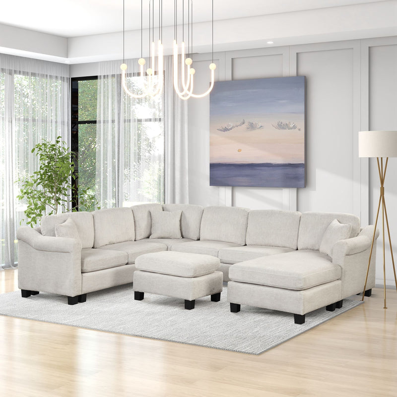 4 Pieces Sectional Sofa With Ottoman With Right Side Chaise